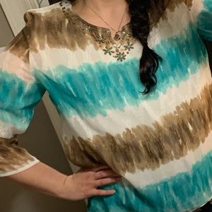 Alfred Dunner Tunic Top 3/4 sleeve with beading 1X